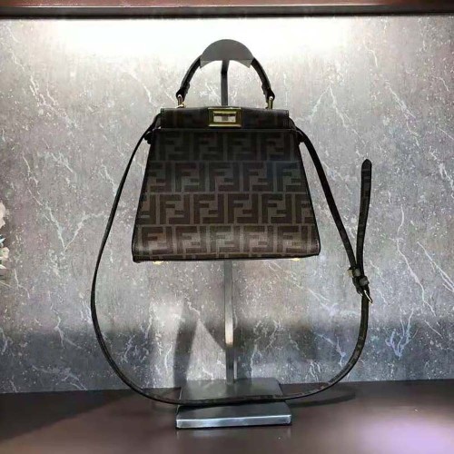 Fendi Women Peekaboo Iconic Mini FF Glazed Fabric Bag with Inlay