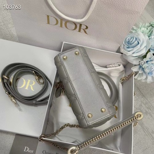 Dior Women CD Mini Lady Dior Bag Gray Cannage Lambskin