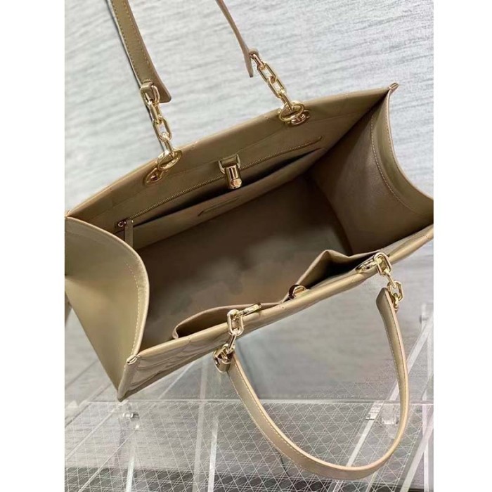 Dior Women CD Medium Dior Essential Tote Bag Hazelnut Archicannage Calfskin