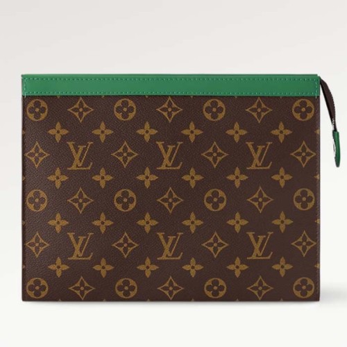 Louis Vuitton LV Unisex Pochette Voyage MM Green Monogram Macassar Coated Canvas Cowhide-Leather