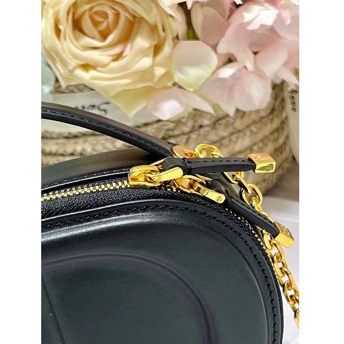 Dior Women CD Signature Oval Camera Bag Black Calfskin Embossed CD Signature