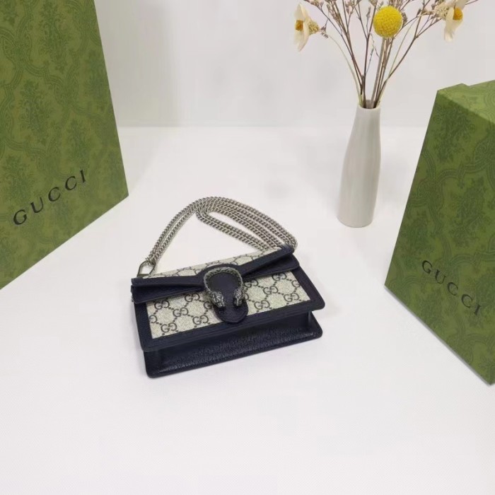 Gucci Women Dionysus GG Super Mini Bag Beige Blue GG Supreme Canvas