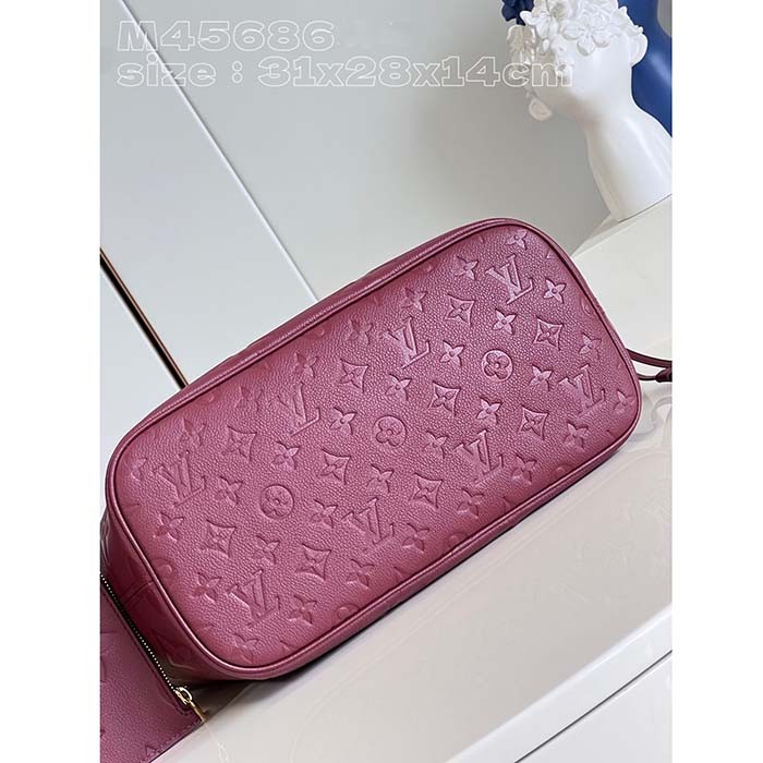 Louis Vuitton LV Unisex Neverfull MM Wine Red Monogram Empreinte Embossed Grained Cowhide Leather