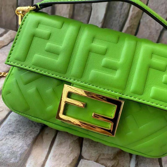 Fendi Women Baguette Soft Nappa Leather Bag-Green