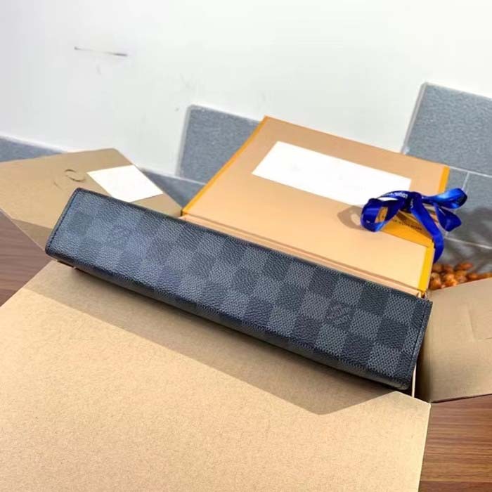 Louis Vuitton LV Unisex Pochette Voyage MM Black Grey Damier Graphite Coated Canvas