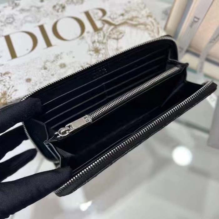 Dior Unisex CD Zipped Long Wallet Black Dior Oblique Jacquard