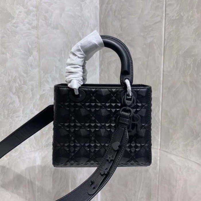Dior Women Mini Lady Dior Bag Black Cannage Calfskin with Diamond Motif