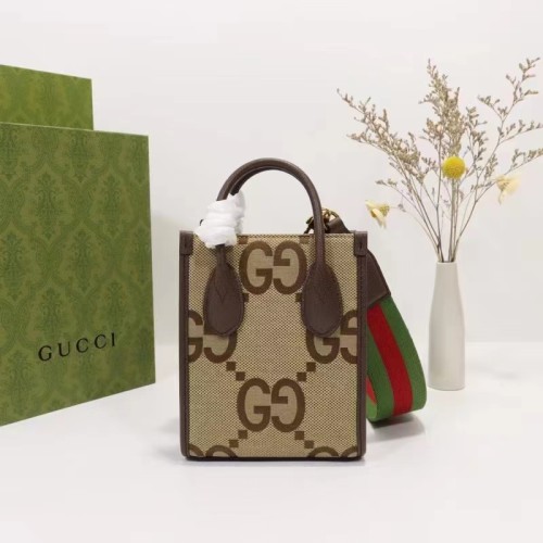 Gucci Unisex Jumbo GG Mini Tote Bag Camel Ebony Canvas