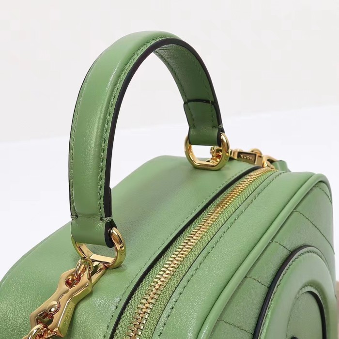 Gucci Women GG Blondie Top Handle Bag Light Green Leather Round Interlocking G