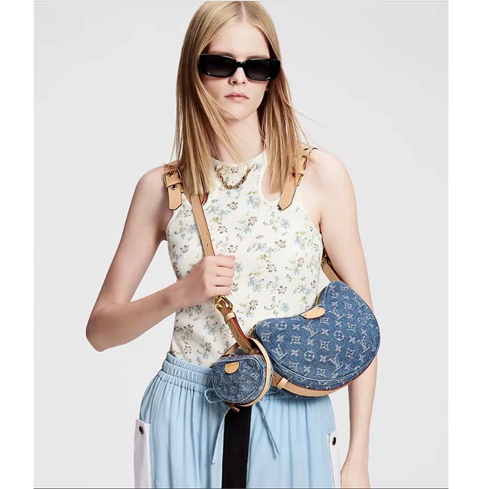 Louis Vuitton LV Unisex Croissant MM Denim Blue GOTS Certified Cotton Monogram Denim