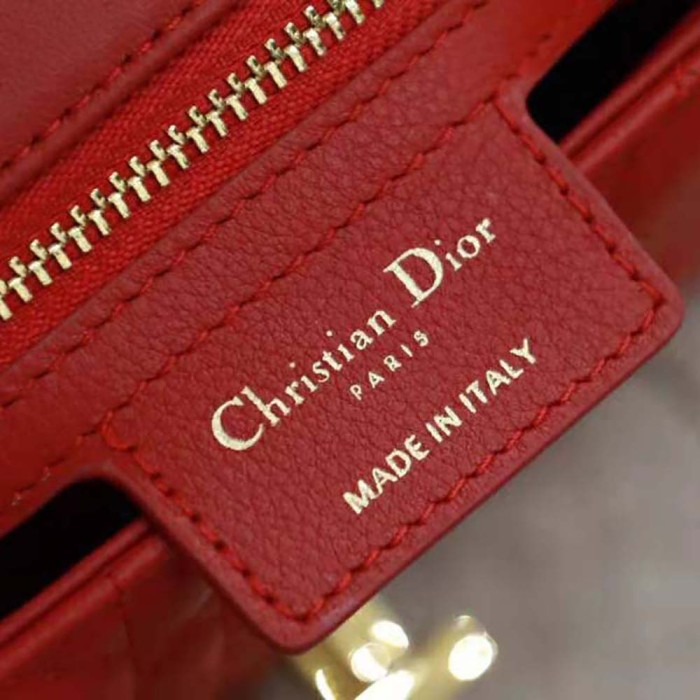 Dior Women Small Dior Caro Bag Supple Cannage Calfskin-Red