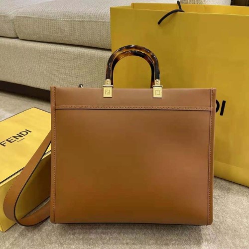 Fendi Women Sunshine Medium Leather Shopper-Brown