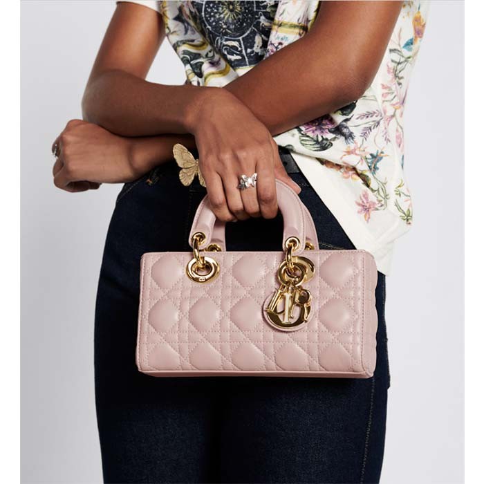 Dior Women CD Small Lady D-Joy Bag Powder Pink Cannage Lambskin