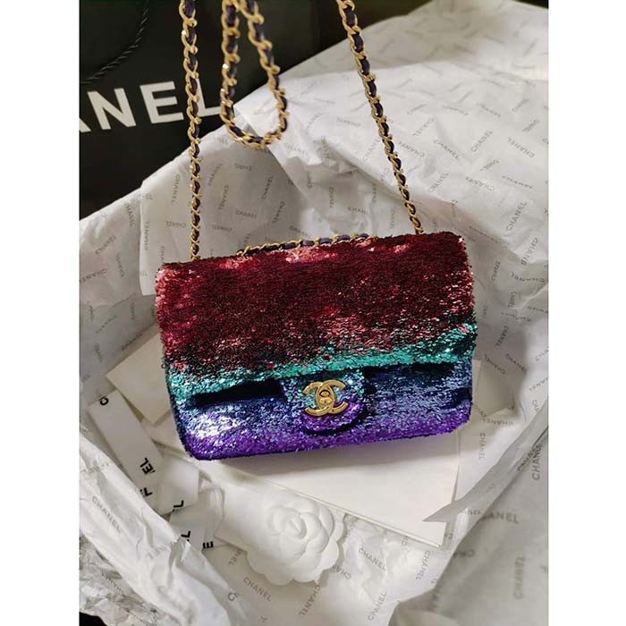 Chanel Women CC Small Flap Bag Gradient Sequins Gold-Tone Metal Multicolor