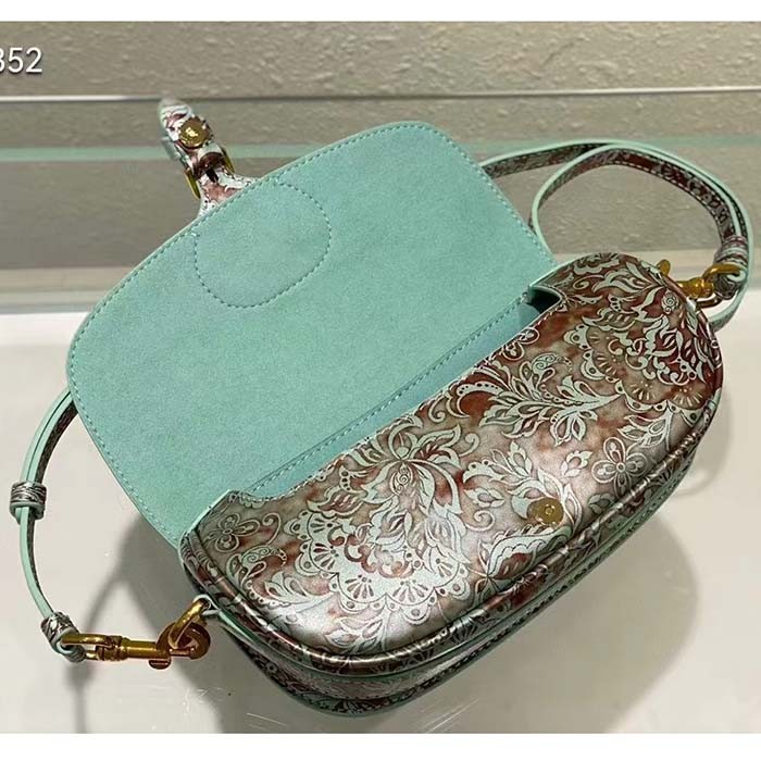 Dior Women Bobby East-West Bag Metallic Blue Dior Brocart Printed Calfskin