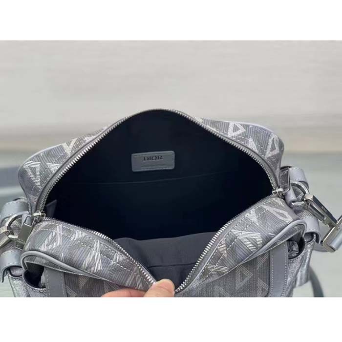 Dior Unisex Hit The Road Bag Messenger Pouch Gray CD Diamond Canvas Smooth Calfskin