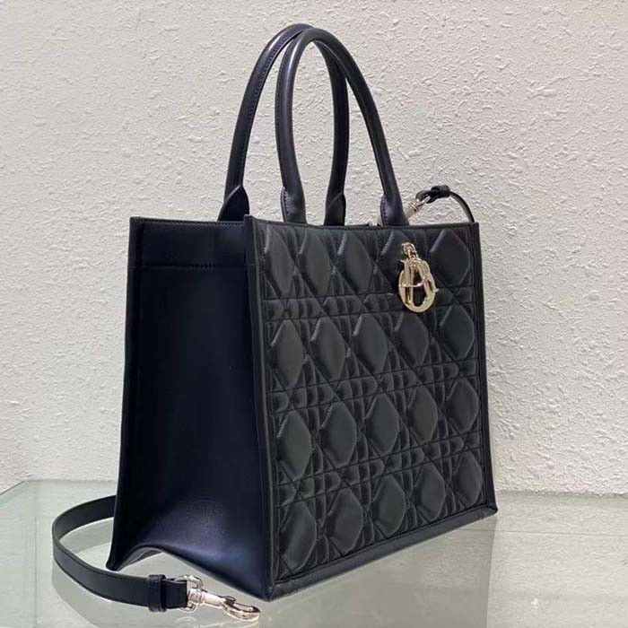 Dior Women CD Medium Dior Book Tote Black Macrocannage Calfskin