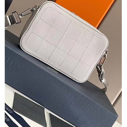 Dior Unisex CD Safari Messenger Bag Gray Grained Calfskin 'Christian Dior 1947' Signature