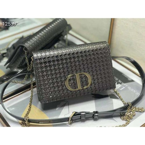 Dior Women 30 Montaigne 2-in-1 Pouch Metallic Stardust Gray Microcannage Calfskin