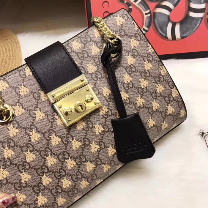 Gucci Padlock Small GG Supreme Canvas Shoulder Bag with Printed Bees