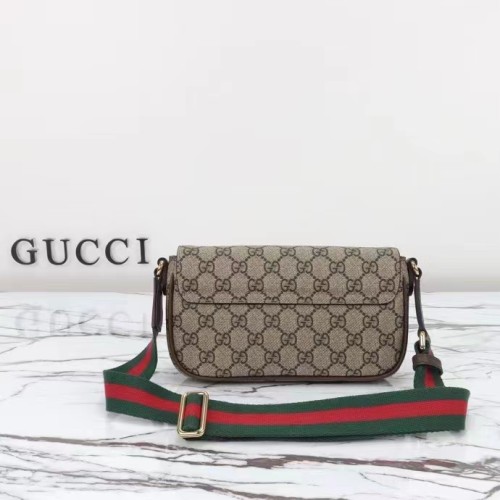 Gucci Unisex Ophidia Mini Bag Beige Ebony GG Supreme Canvas Brown Leather Double G