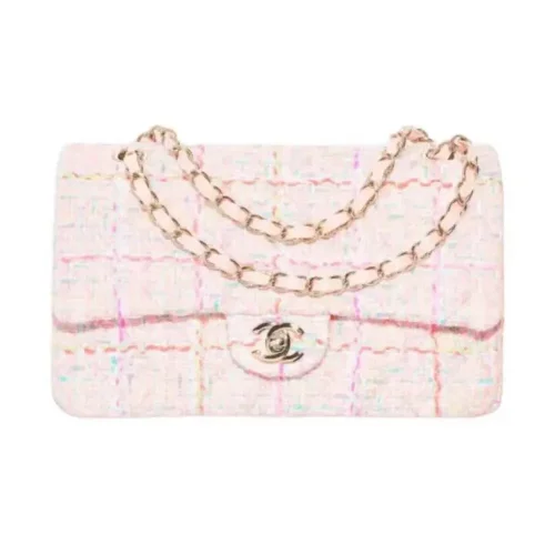 Chanel Women CC Mini Classic Handbag Tweed Gold Tone Metal-White