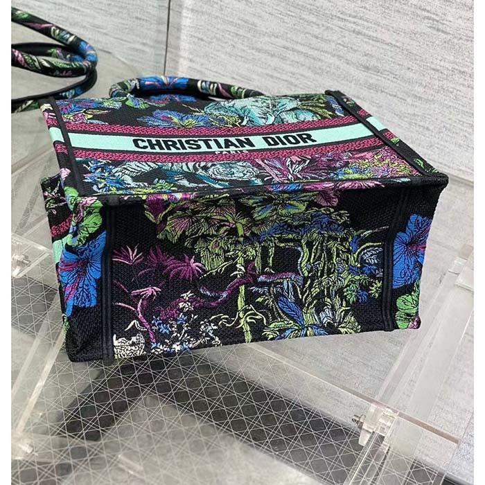 Dior Women CD Medium Book Tote Blue Multicolor Toile De Jouy Voyage Embroidery