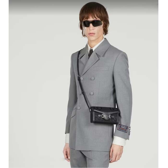 Gucci Unisex GG Horsebit 1955 Jumbo GG Mini Bag Black Canvas