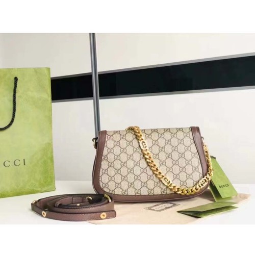 Gucci Women GG Blondie Shoulder Bag Beige Ebony GG Supreme Canvas