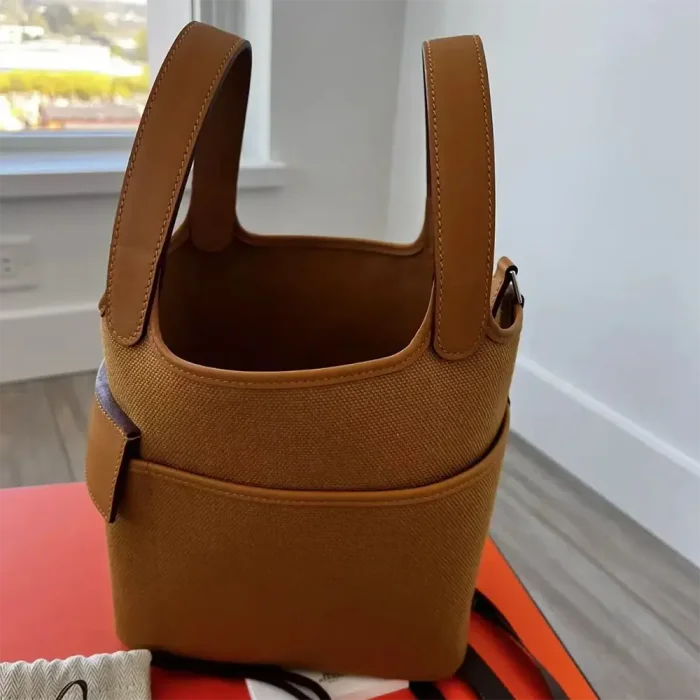 Hermes Women Picotin Lock 18 Pockets in Goeran Canvas Leather-Brown