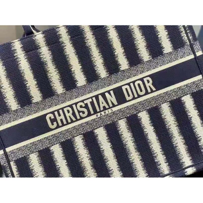 Dior Women Book Tote Blue D-Stripes 'Christian Dior' Embroidery