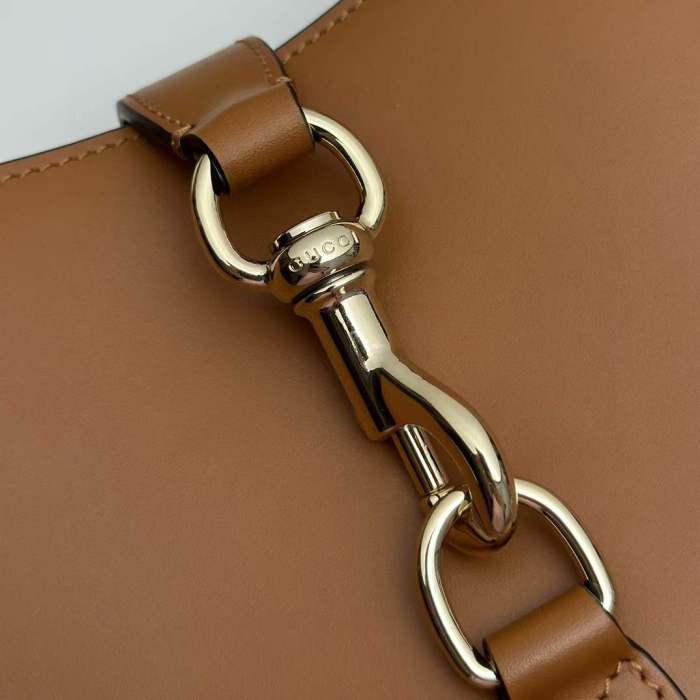 Gucci Women GG Jackie Small Shoulder Bag Brown Leather Hook Closure