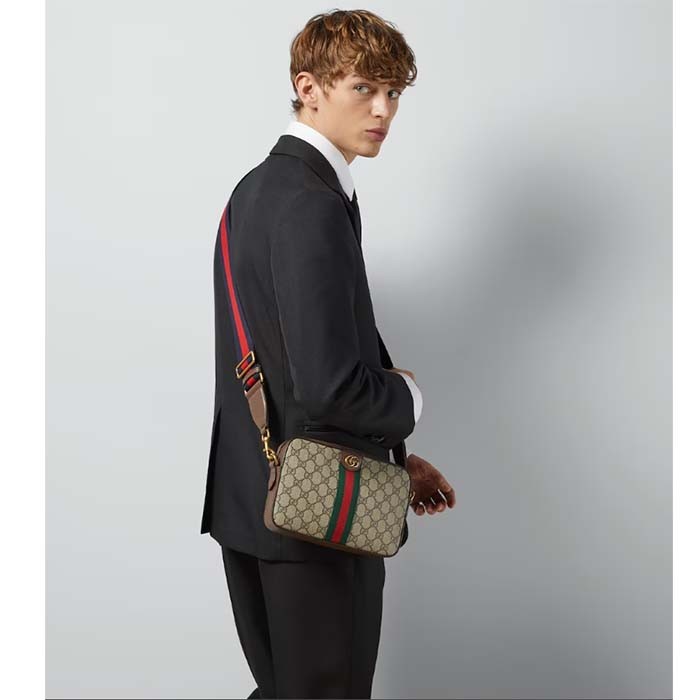 Gucci GG Unisex Ophidia GG Crossbody Bag Beige Ebony GG Supreme Canvas Double G