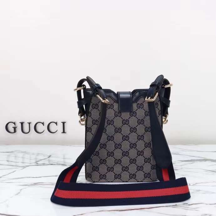 Gucci Unisex Original GG Small Bucket Shoulder Bag Beige Blue Canvas