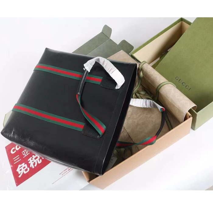 Gucci Unisex GG Crystal Medium Tote Bag Black GG Crystal Canvas Leather