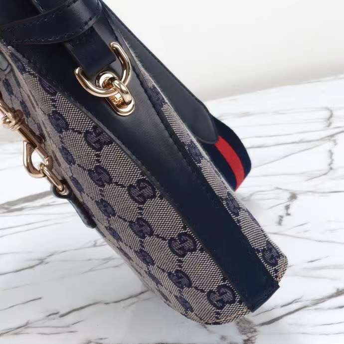 Gucci Unisex Original GG Small Bucket Shoulder Bag Beige Blue Canvas