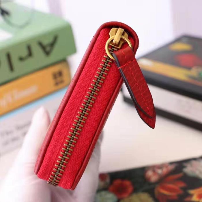 Gucci GG Unisex Leather Zip Around Wallet in Hibiscus Red Leather