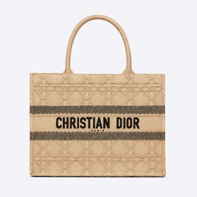 Dior Women Medium Dior Book Tote Natural Cannage Raffia