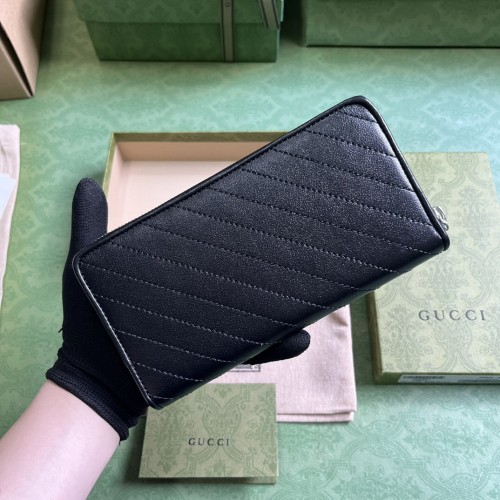 Gucci Unisex GG Blondie Zip Around Wallet Black Leather Round Interlocking G Zip Closure