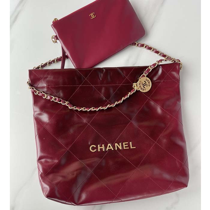 Chanel Women CC 22 Handbag Shaded Calfskin Gold-Tone Metal Pink Burgundy