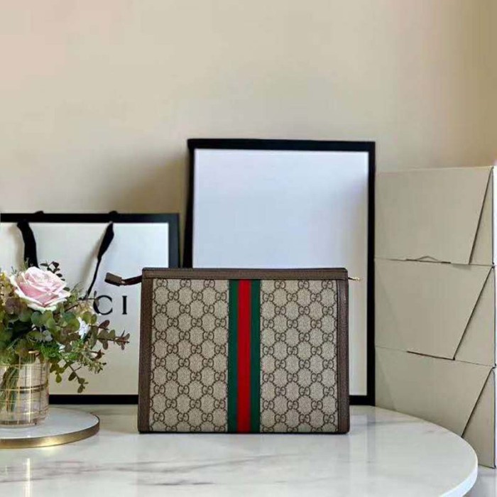 Gucci GG Unisex Ophidia Pouch Beige/Ebony GG Supreme Canvas