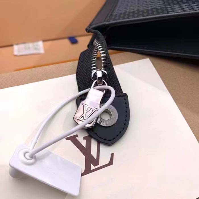 Louis Vuitton LV Unisex Pochette Voyage Gray Damier Graphite 3D Coated Canvas Black Cowhide Leather