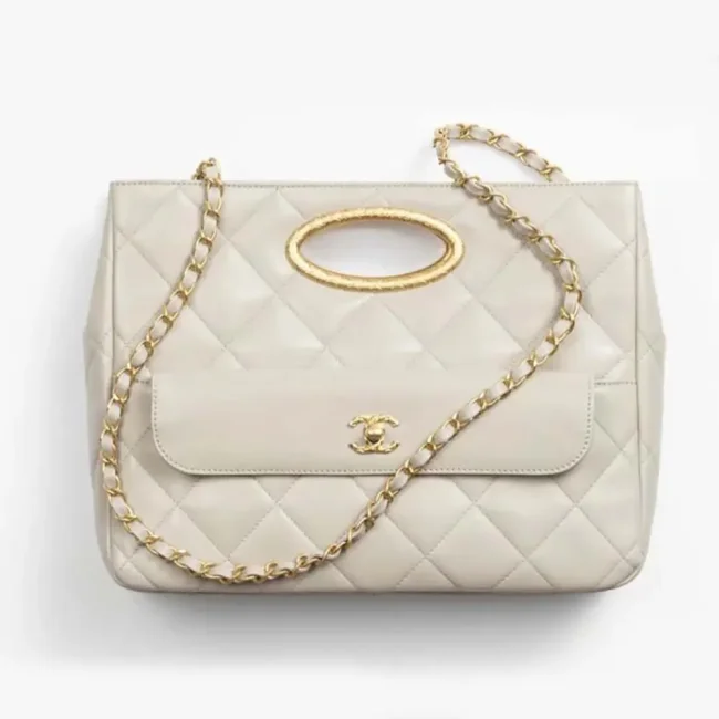 Chanel Women Small Tote Lambskin-Light Grey AS5036