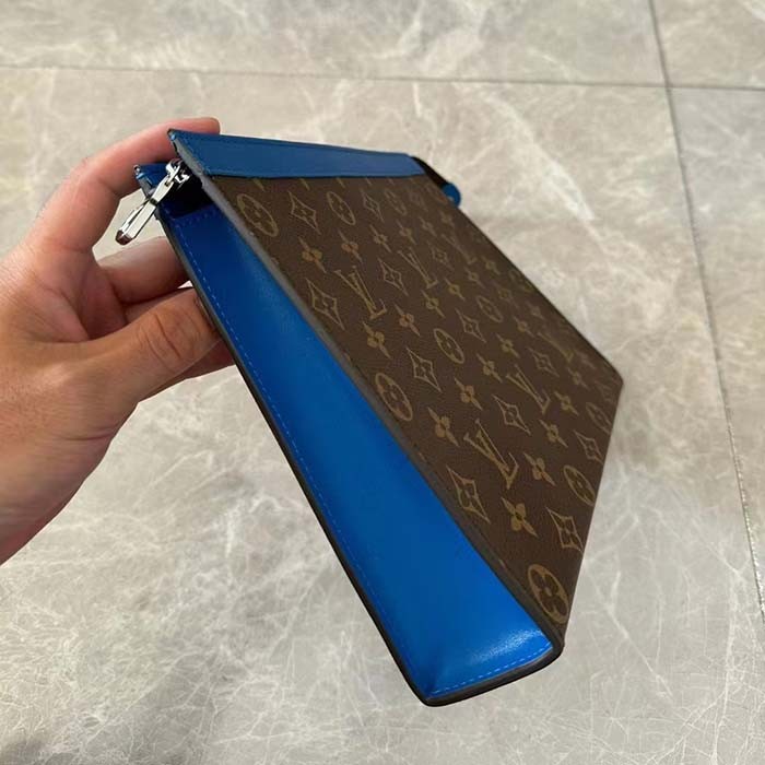 Louis Vuitton LV Unisex Pochette Voyage MM Blue Monogram Macassar Coated Canvas Cowhide-Leather