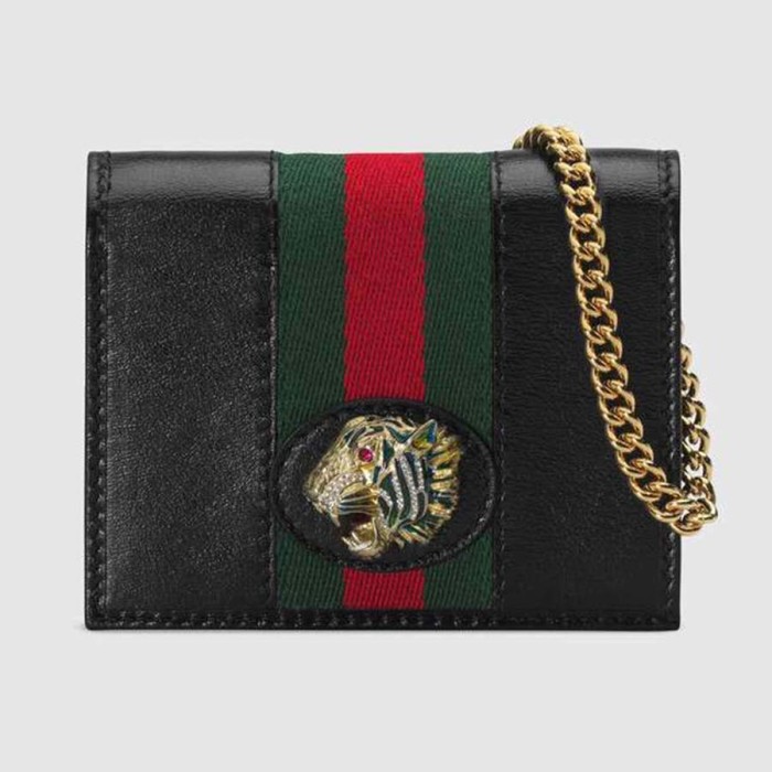 Gucci GG Women Rajah Chain Card Case Wallet Bag in Leather