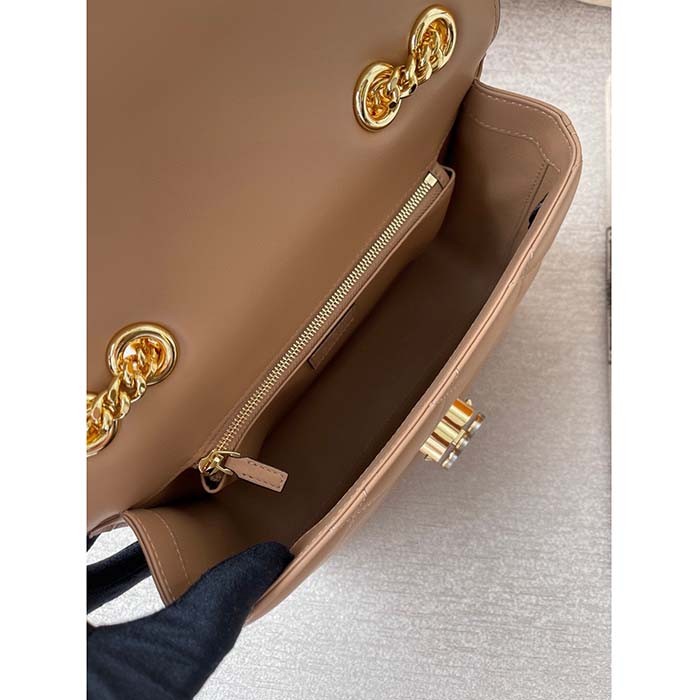 Gucci Women GG Deco Small Shoulder Bag Rose Beige Quilted Leather