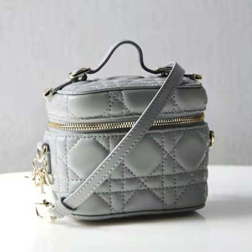 Dior Women Micro Lady Dior Vanity Case Cannage Lambskin-Grey
