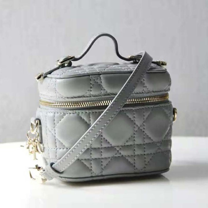 Dior Women Micro Lady Dior Vanity Case Cannage Lambskin-Grey