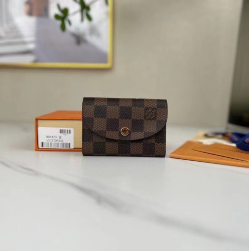 Louis Vuitton LV Unisex Rosalie Coin Purse Damier Ebene Coated Canvas Grained Cowhide Leather