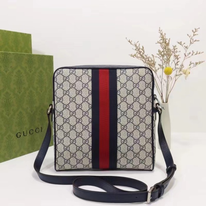 Gucci Unisex Ophidia GG Small Messenger Bag Beige Blue Supreme Canvas